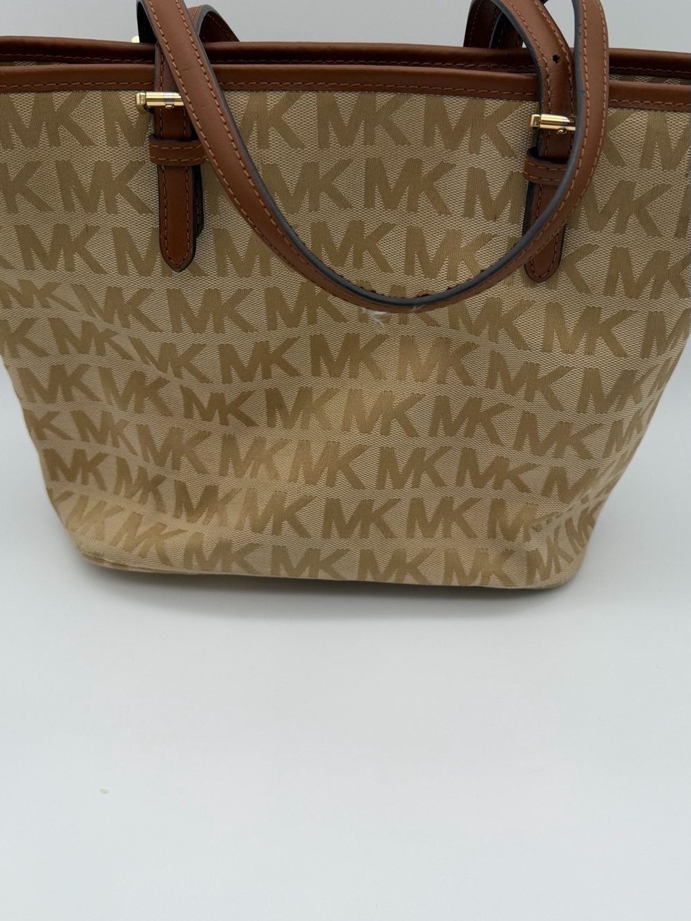 Michael Kors Beige/Tan MK Logo Tote with Front Pocket used condition!! - Picture 7 of 12